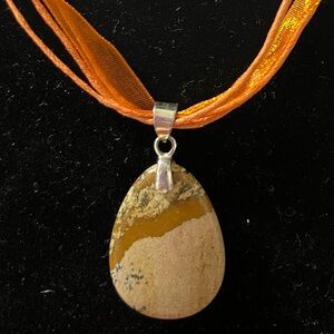 925 Sterling Silver and Jasper Stone  Pendant with lace Chocker vintage
